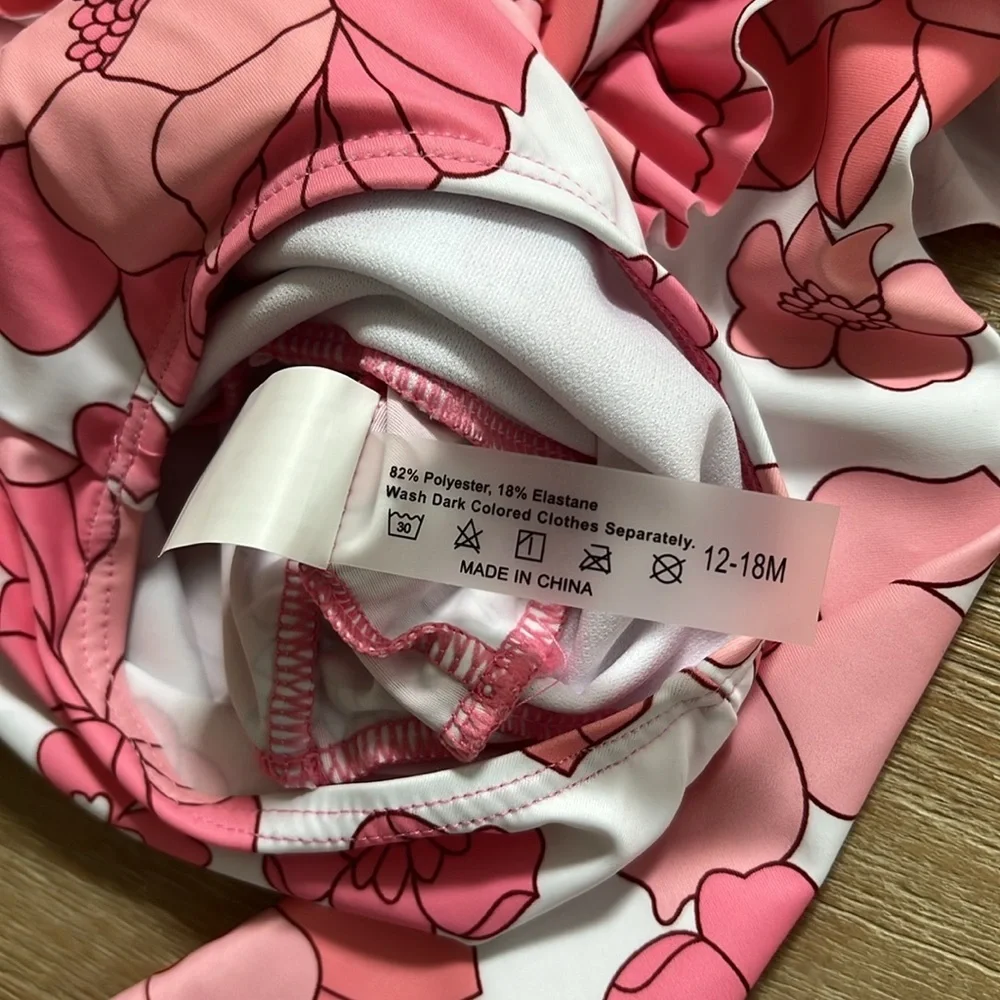 Retro Pink Floral Print Rashguard Swimsuit  18-24 months